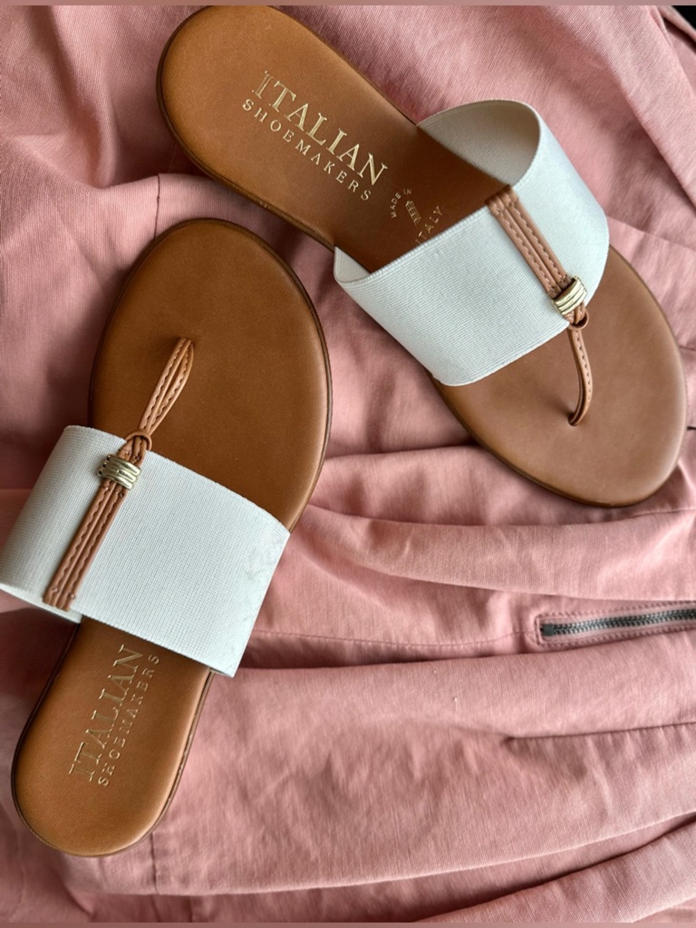 ✨ Italian 🇮🇹 Shoemakers | Afia in White and Tan Slide Sandals - Picture 6 of 7
